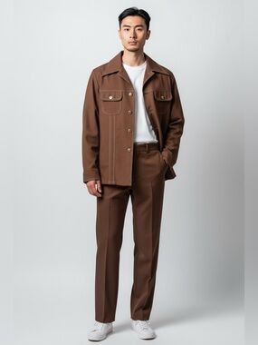 NWT Vintage 1970’s Men’s Polyester Suit Pant Set 40 Medium Brown Rare Find